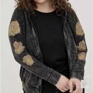 Torrid LoveSick Zip Hoodie French Terry Rose Washed Grey Size 5